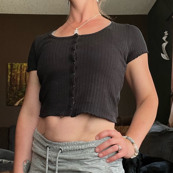 American Eagle Button Down Baby Tee - Picture 1 of 2